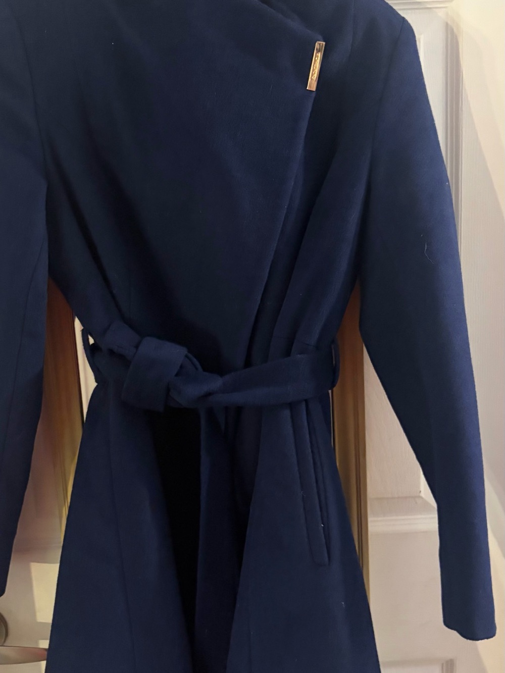 Michael Kors Dark Navy Wrap Trench Coat with Self-Tie Belt
